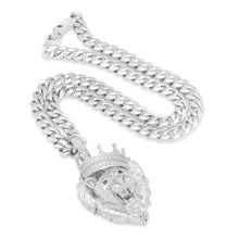 Load image into Gallery viewer, King Ice Silver Large Roaring Lion CZ Necklace
